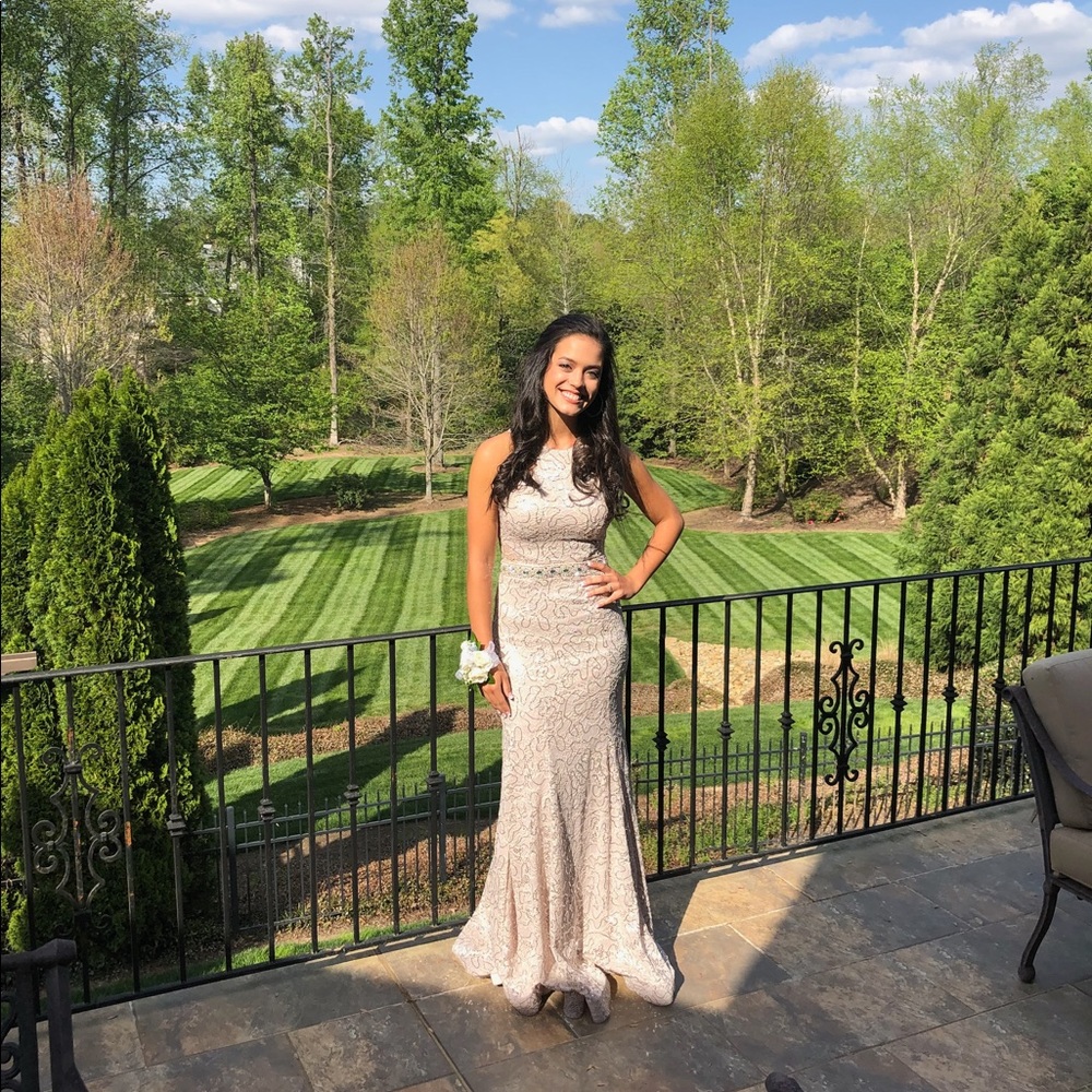 champagne prom dress